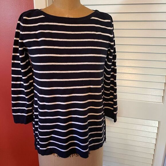 J CREW | navy & cream stripe boatneck sweater XS - Picture 1 of 5